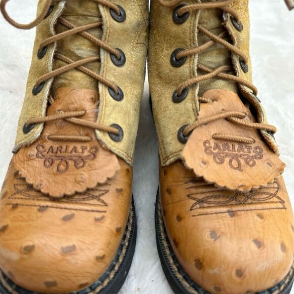 Ariat Youth Little Kids Sz 12 Suede Leather Ostrich Print Cowboy Boots - Picture 6 of 10